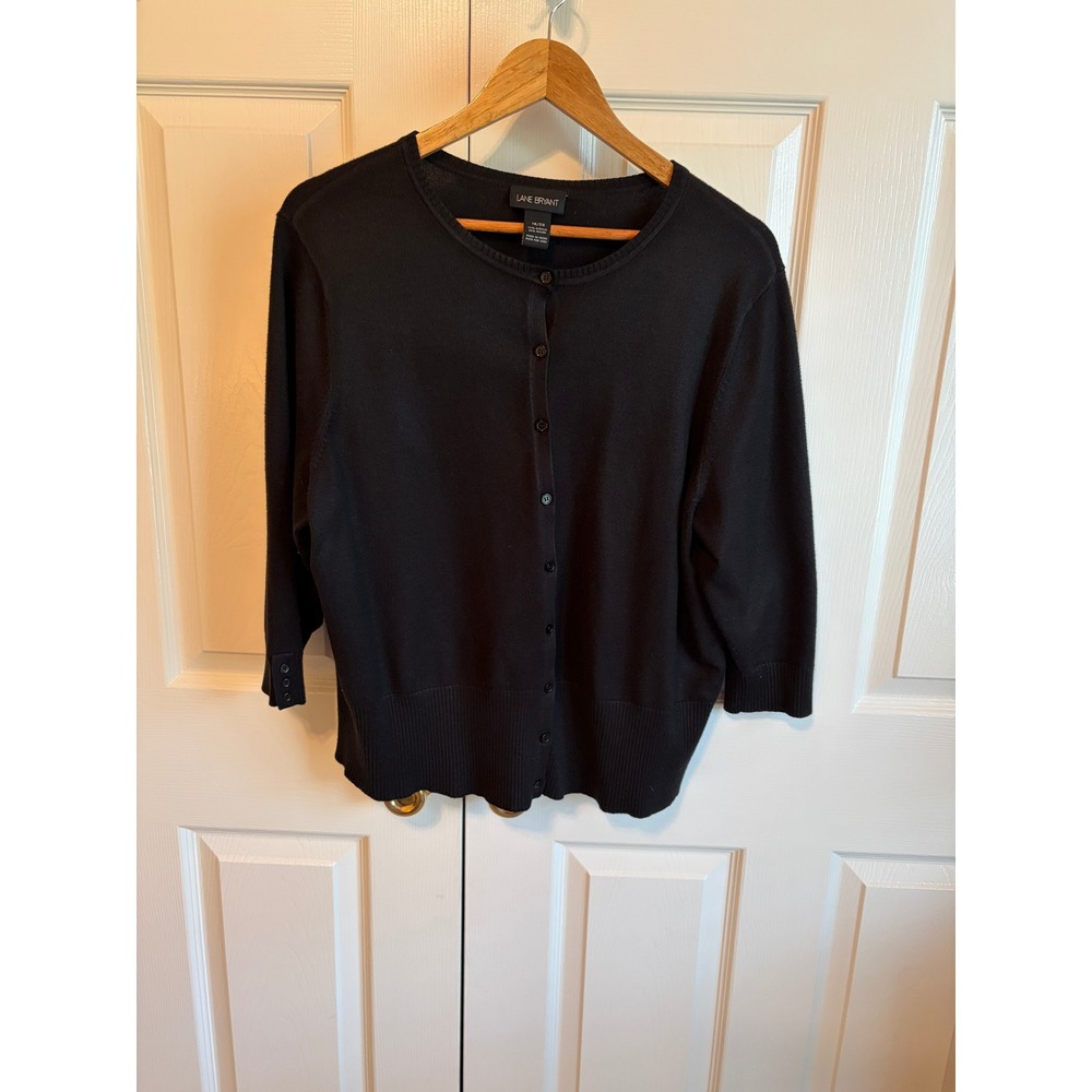 Lane Bryant Black Button Front Cardigan Sweater 3/4 Sleeve Plus Size 18/20